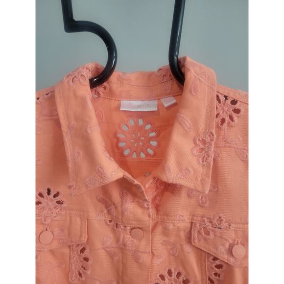 Belle Kim Gravel Lrge Creamsicle Eyelet Jacket Knit Sleeves & Back A683209 NWOT - Picture 3 of 8